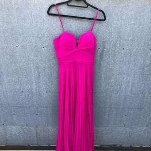 Stunning Neon Pink Pleated Chiffon Gown